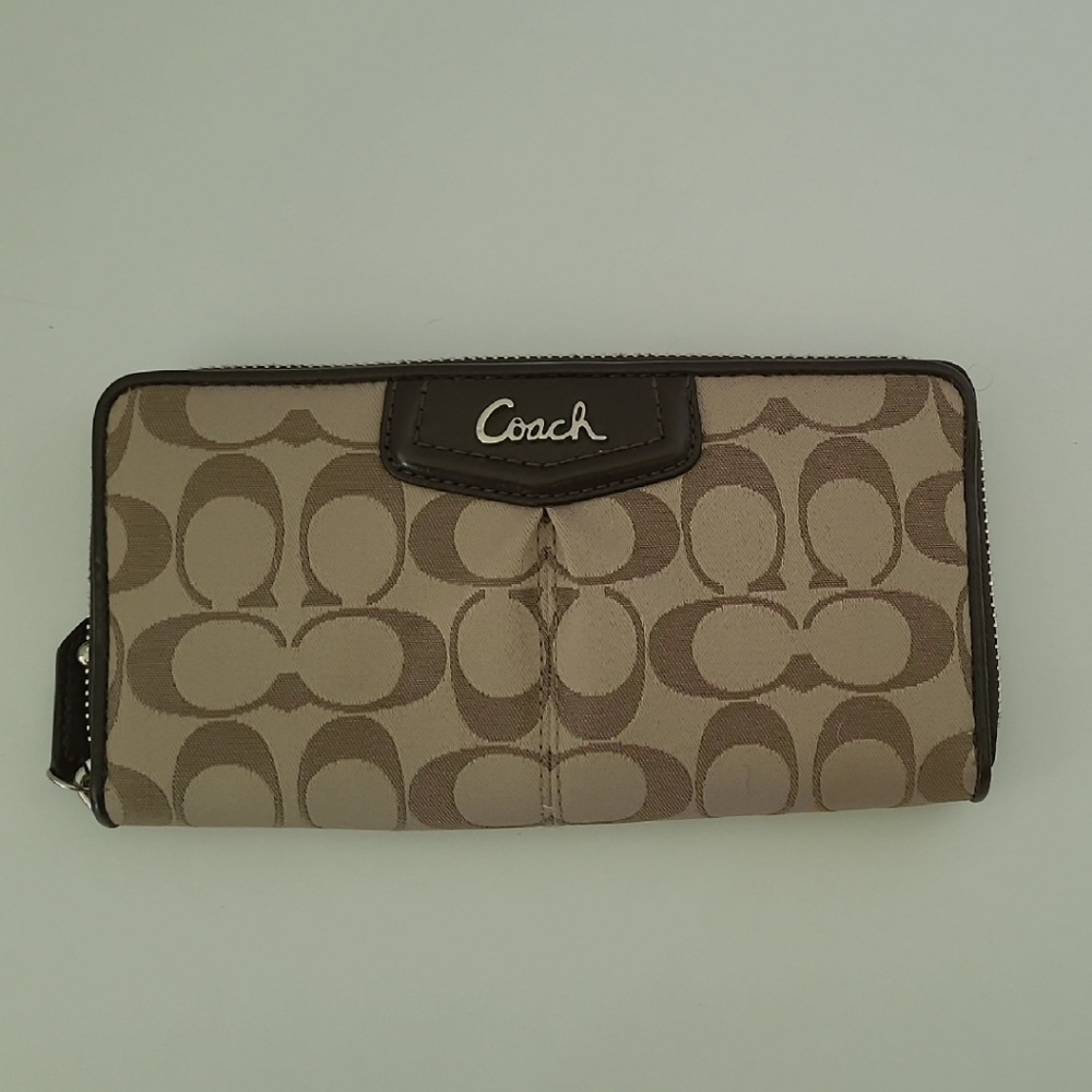 Coach Signature Tan and Brown Wallet